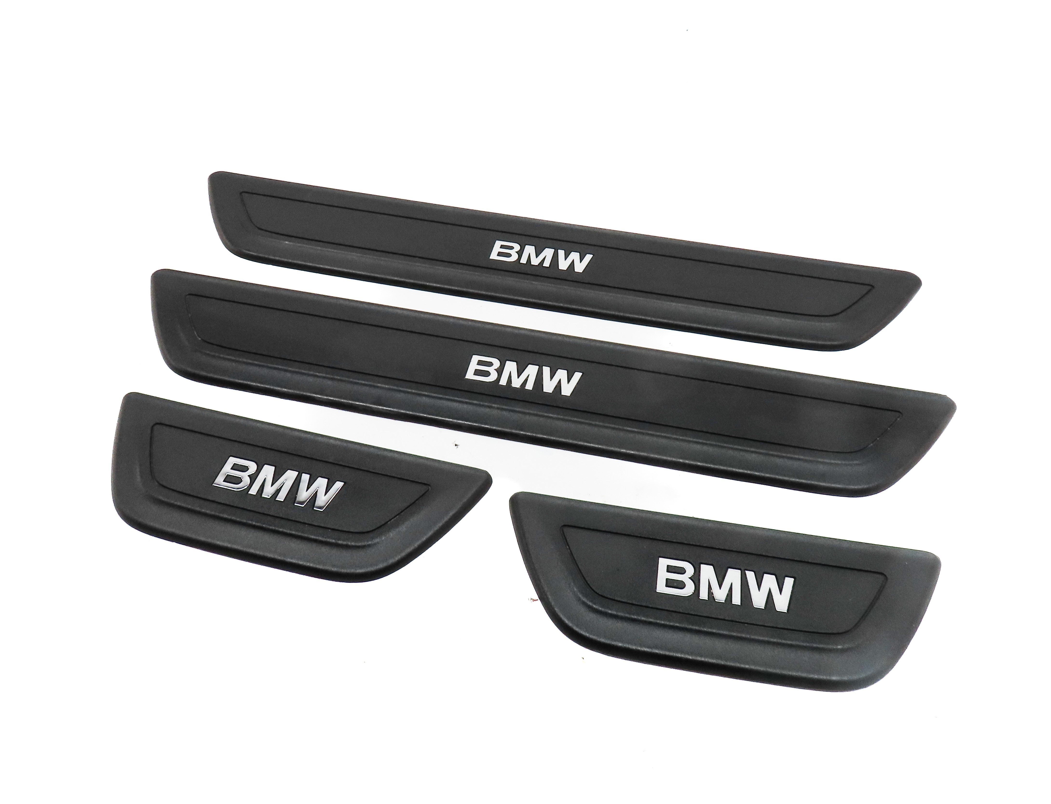 2011 BMW X3 (F25) FRONT REAR LEFT RIGHT BMW LOGO DOOR SILL SCUFF TRIM SET/4 — exact item pictured